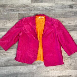 Coldwater Creek Bright Pink Embroidered Silk Cropped 3/4 Sleeve Blazer R47